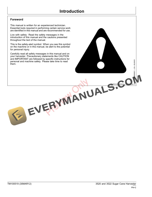 John Deere 3520 and 3522 Sugar Cane Harvesters Technical Manual TM100519 30MAR12 2