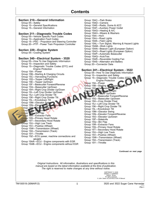 John Deere 3520 and 3522 Sugar Cane Harvesters Technical Manual TM100519 30MAR12 5
