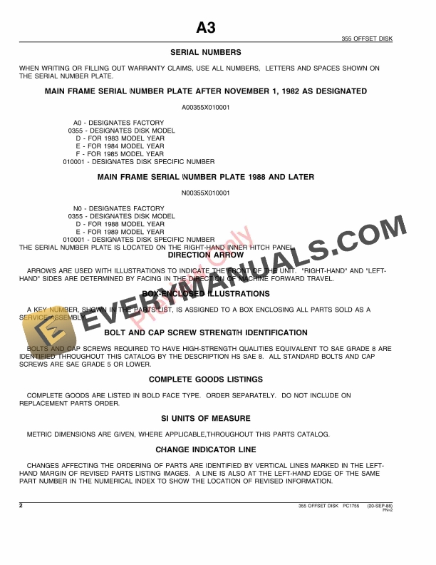 John Deere 355 (Heavy-Duty) Offset Disk Parts Catalog PC1755 22JUN90-4