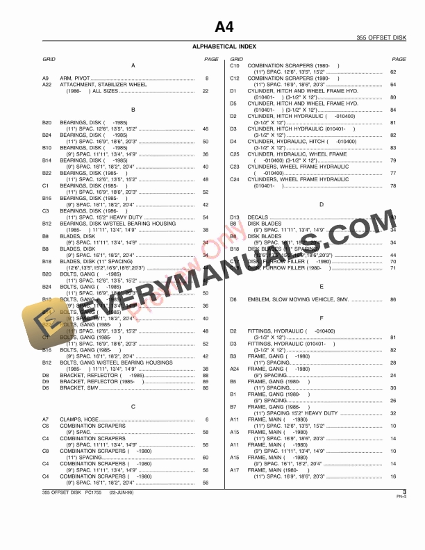 John Deere 355 (Heavy-Duty) Offset Disk Parts Catalog PC1755 22JUN90-5