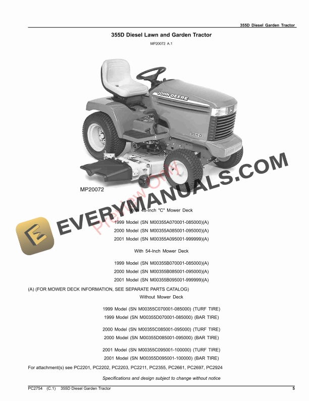 John Deere 355D DIESEL GARDEN TRACTOR Parts Catalog PC2754 03SEP23-5