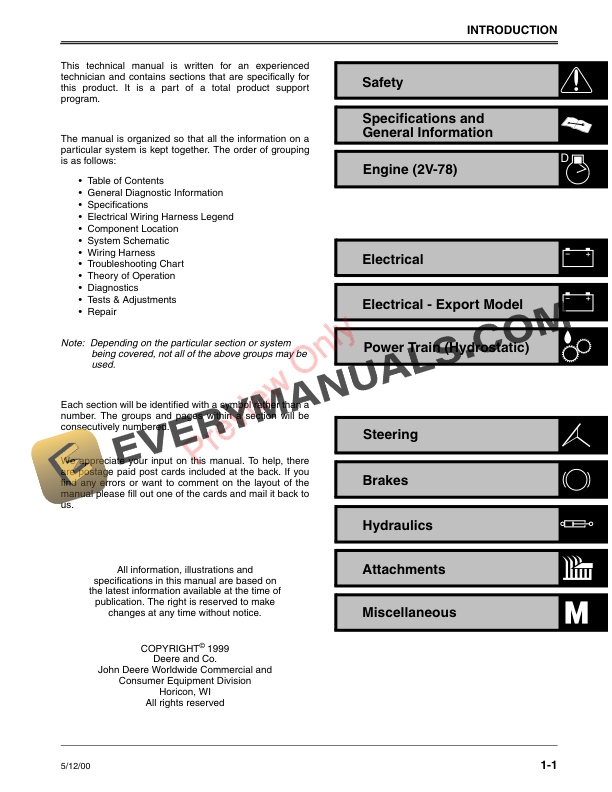 John Deere 355D Lawn and Garden Tractor Technical Manual TM1771 18MAY00 5 John Deere 355D Lawn and Garden Tractor Technical Manual TM1771 18MAY00 3