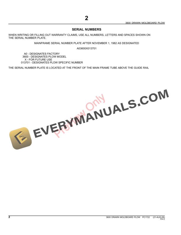 John Deere 3600 Drawn Moldboard Plow Parts Catalog PC1722 31MAY11-4