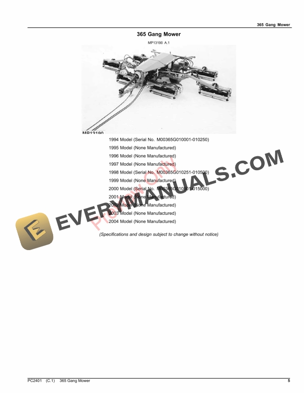 John Deere 365 GANG MOWER Parts Catalog PC2401 18JUL23-5