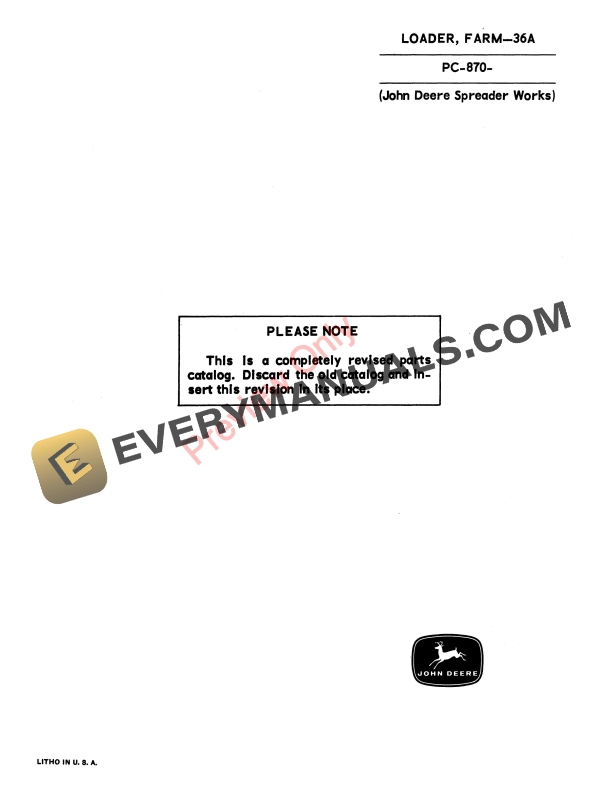 John Deere 36A Farm Loader Parts Catalog PC870 01APR67-1