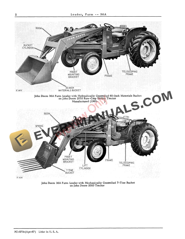 John Deere 36A Farm Loader Parts Catalog PC870 01APR67-4