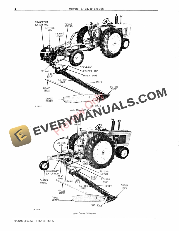 John Deere 37, 38, 39, 39N Mowers Parts Catalog PC880 01JUN74-4