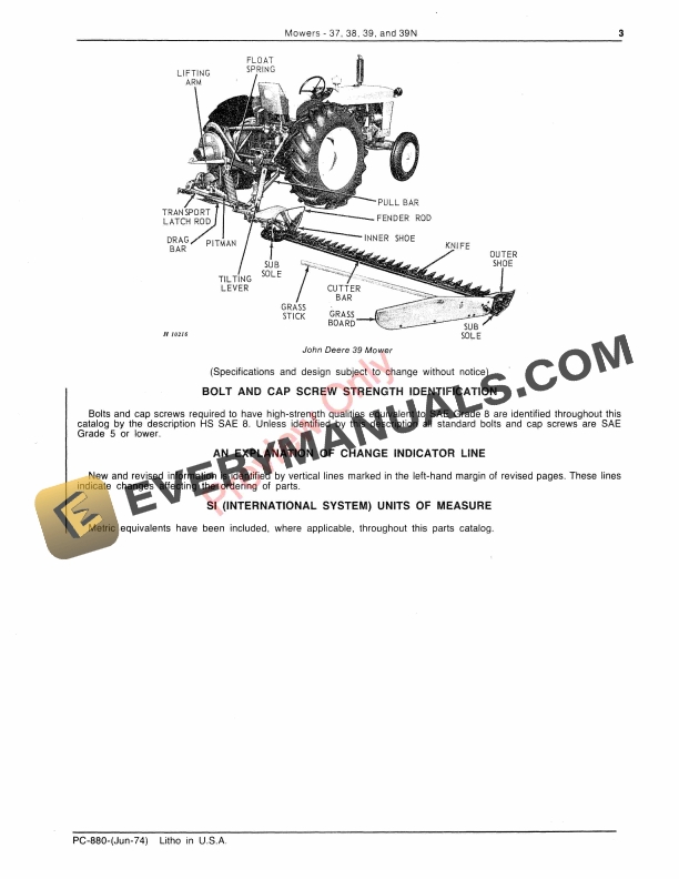 John Deere 37, 38, 39, 39N Mowers Parts Catalog PC880 01JUN74-5
