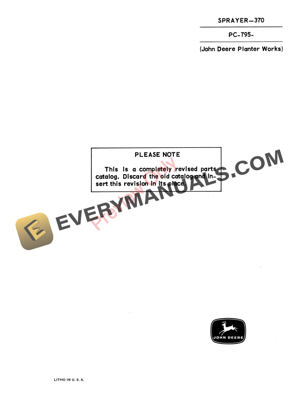 John Deere 370 Highway Sprayer Parts Catalog PC795 01JUL64-1