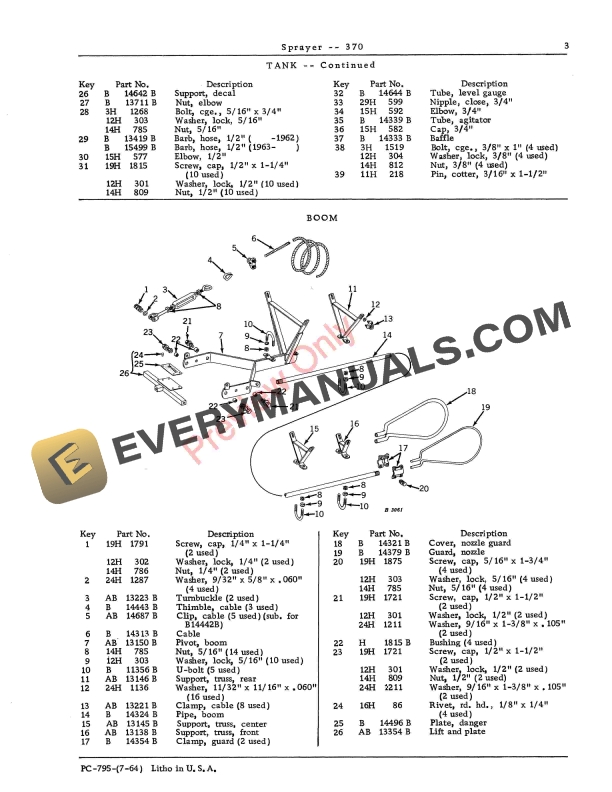 John Deere 370 Highway Sprayer Parts Catalog PC795 01JUL64-5