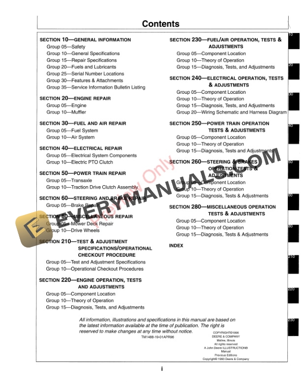 John Deere 38, 48 and 54-Inch Commercial Walk-Behind Mower Technical Manual TM1488 01APR96 5 John Deere 38 48 and 54 Inch Commercial Walk Behind Mower Technical Manual TM1488 01APR96 3