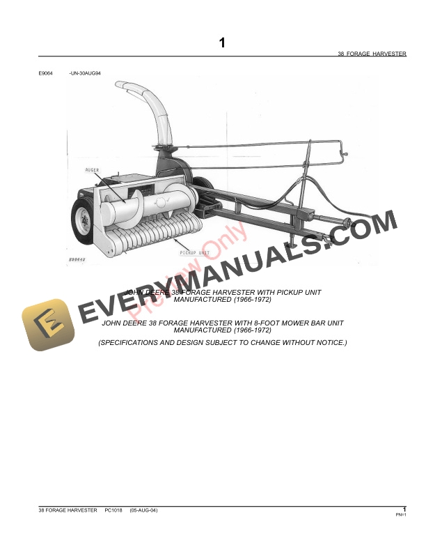 John Deere 38 Forage Harvester Parts Catalog PC1018 11MAY11 4 John Deere 38 Forage Harvester Parts Catalog PC1018 11MAY11 3