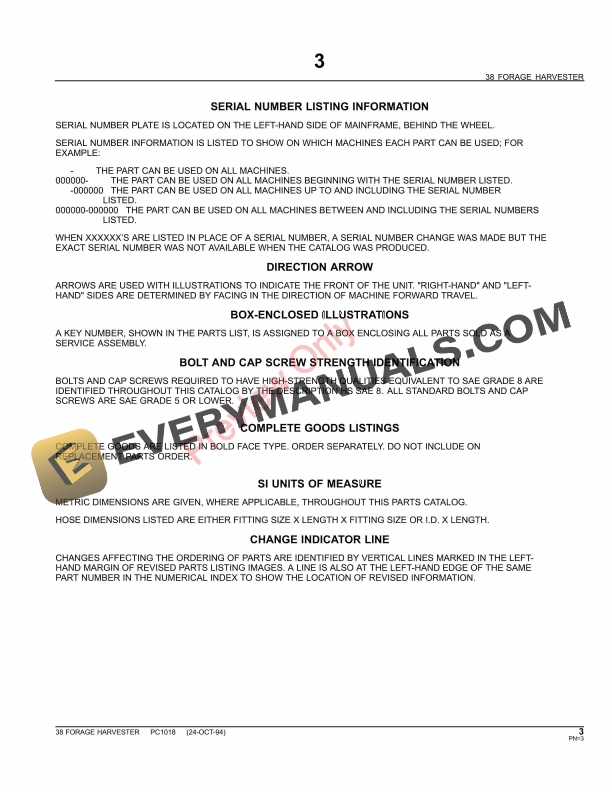 John Deere 38 Forage Harvester Parts Catalog PC1018 11MAY11 6 John Deere 38 Forage Harvester Parts Catalog PC1018 11MAY11 5