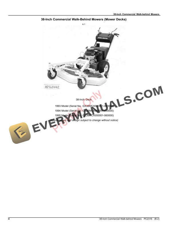 John Deere 38-INCH COMMERCIAL WALK-BEHIND MOWERS Parts Catalog PC2316 20JUN22-4