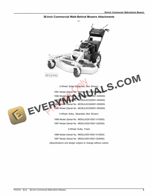 John Deere 38-INCH COMMERCIAL WALK-BEHIND MOWERS Parts Catalog PC2316 20JUN22-5