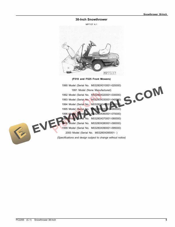 John Deere 38-INCH SNOW THROWER Parts Catalog PC2255 11FEB22-5