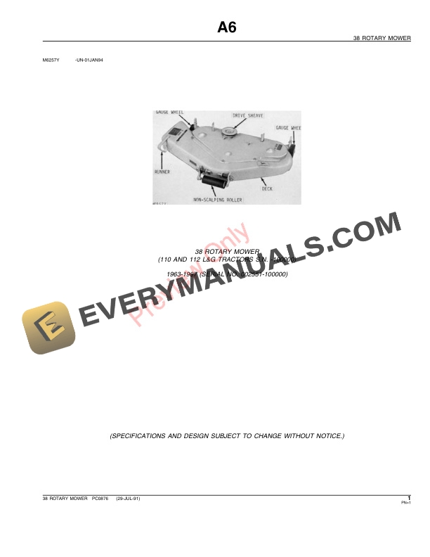 John Deere 38 Rotary Mower Parts Catalog PC876 29JUL91 4 John Deere 38 Rotary Mower Parts Catalog PC876 29JUL91-3