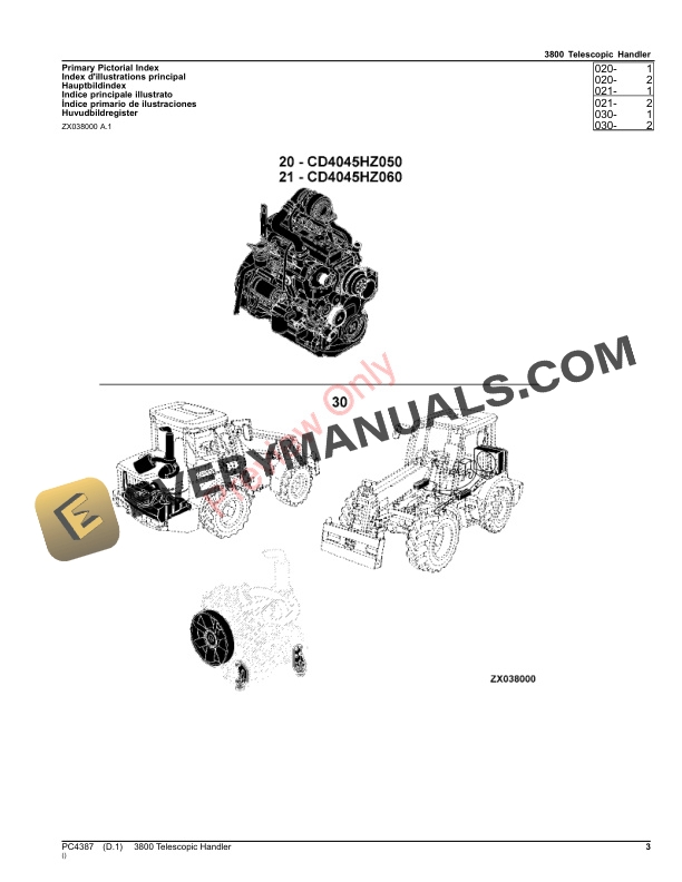John Deere 3800 TELESCOPIC HANDLERS Parts Catalog PC4387 18NOV22-3