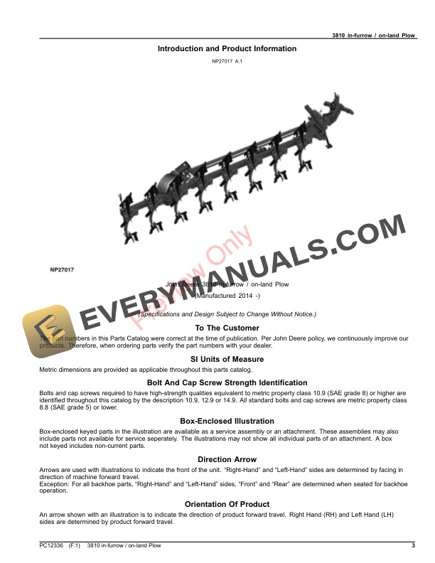 John Deere 3810 in-furrow on-land Plow Parts Catalog PC12336 06AUG23-3