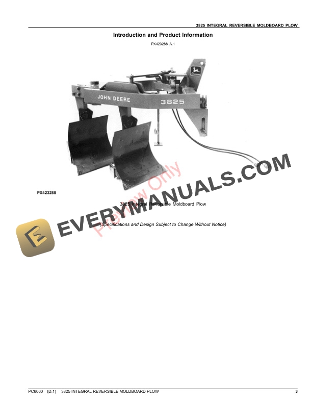 John Deere 3825 INTEGRAL REVERSIBLE MOLDBOARD PLOW Parts Catalog PC6060 17MAR21-3