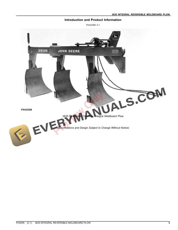 John Deere 3835 INTEGRAL REVERSIBLE MOLDBOARD PLOW Parts Catalog PC6055 17MAR21-3