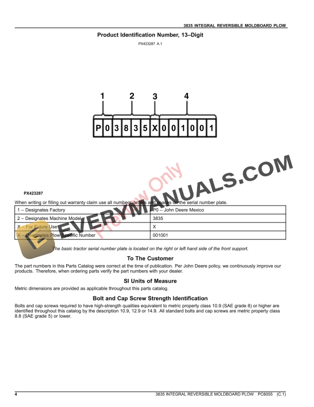 John Deere 3835 INTEGRAL REVERSIBLE MOLDBOARD PLOW Parts Catalog PC6055 17MAR21-4