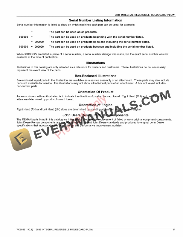 John Deere 3835 INTEGRAL REVERSIBLE MOLDBOARD PLOW Parts Catalog PC6055 17MAR21-5