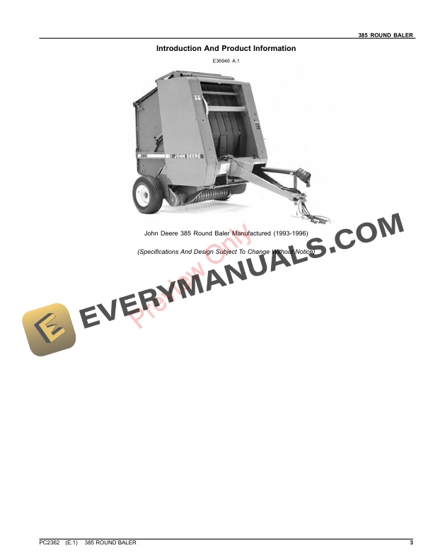 John Deere 385 ROUND BALER Parts Catalog PC2362 06AUG23 4 John Deere 385 ROUND BALER Parts Catalog PC2362 06AUG23-3