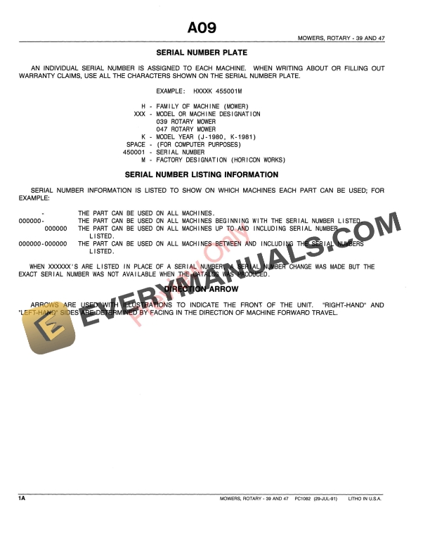 John Deere 39 and 47 Tractor Mounted Mowers Parts Catalog PC1082 29JUL91 4