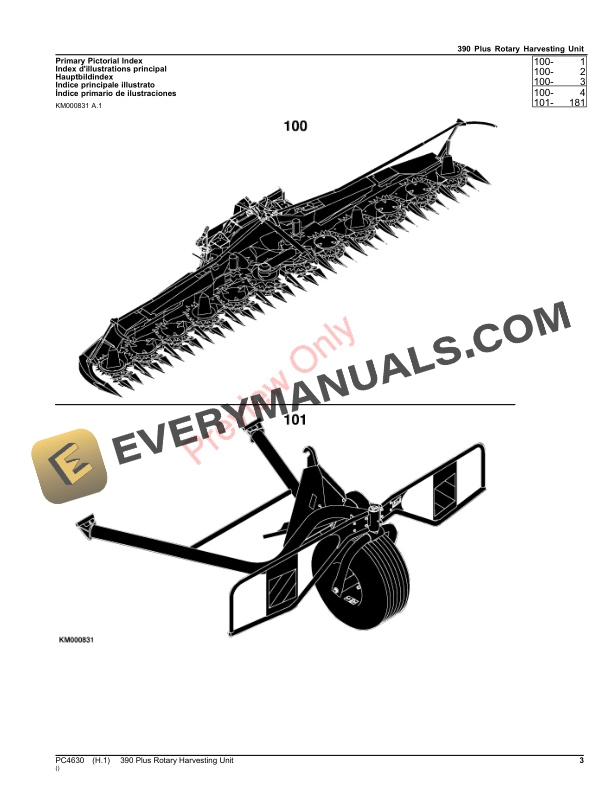 John Deere 390 Plus Rotary Harvesting Unit Parts Catalog PC4630 13JUL23-3