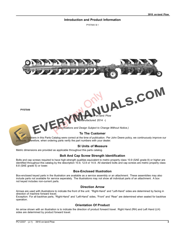 John Deere 3910 on-land Plow Parts Catalog PC12337 06AUG23-3