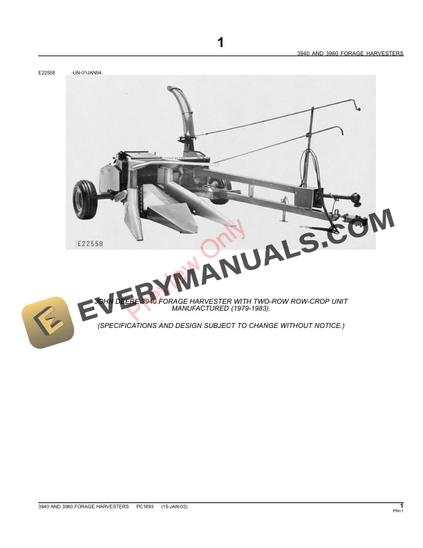 John Deere 3940, 3960 Forage Harvesters Parts Catalog PC1693 11MAY11-3