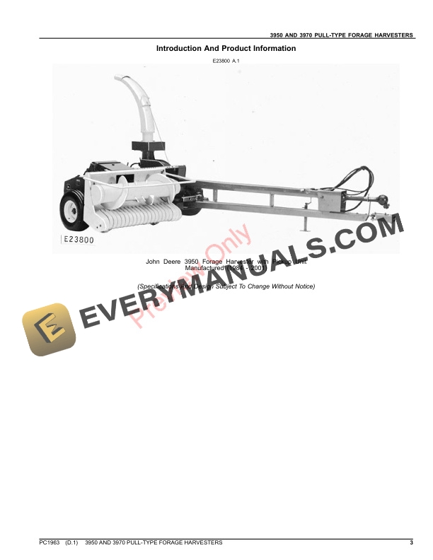 John Deere 3950 AND 3970 PULL-TYPE FORAGE HARVESTERS Parts Catalog PC1963 20SEP21-3