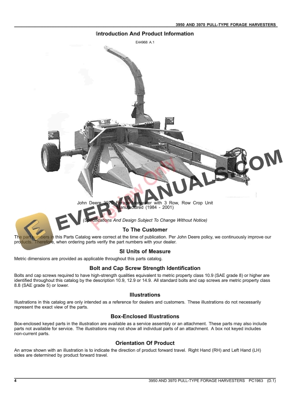 John Deere 3950 AND 3970 PULL-TYPE FORAGE HARVESTERS Parts Catalog PC1963 20SEP21-4