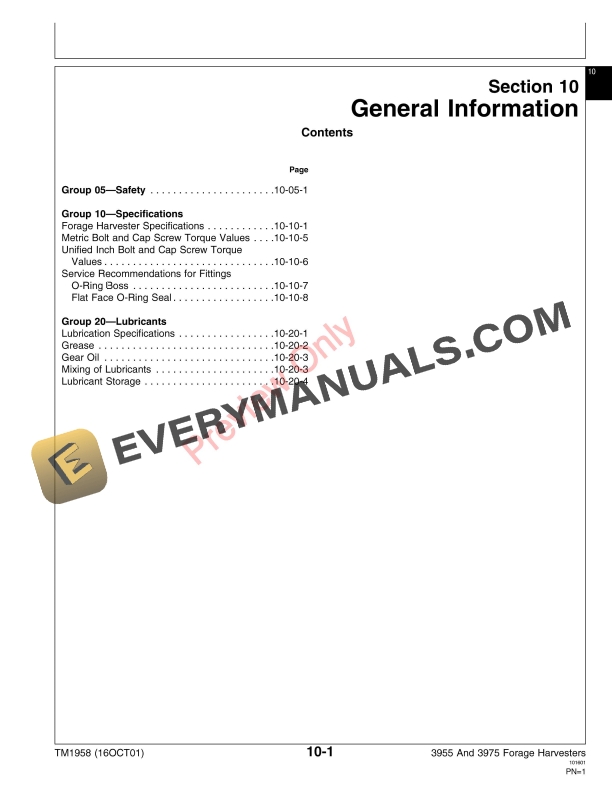 John Deere 3955 3975 Pull Type Forage Harvesters Technical Manual TM1958 16OCT01 5