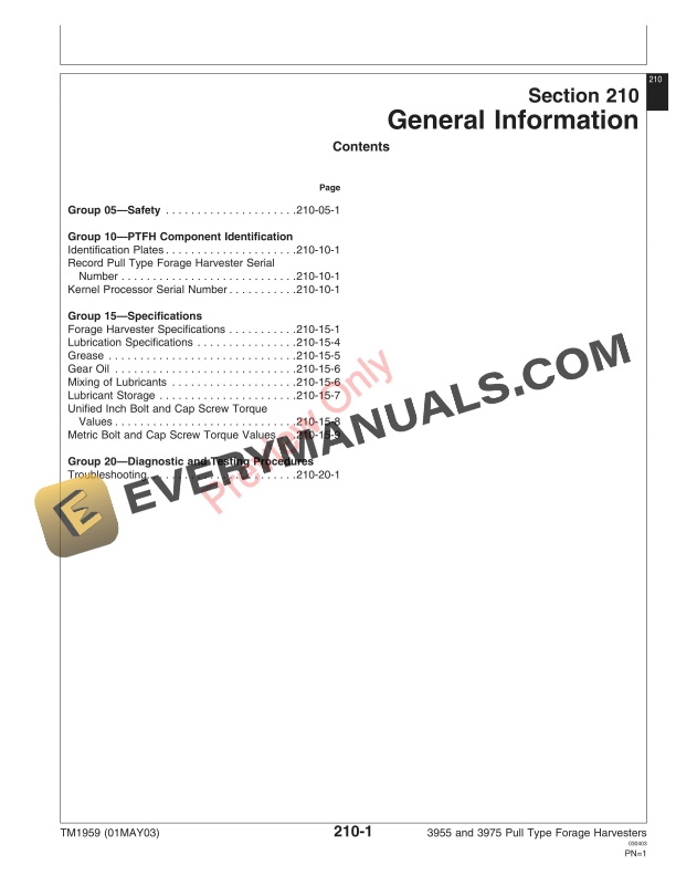 John Deere 3955 3975 Pull Type Forage Harvesters Technical Manual TM1959 01MAY03 5