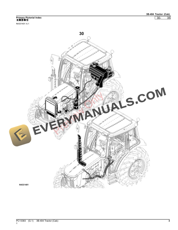 John Deere 3B-404 Tractor (Cab) Parts Catalog PC13383 19JUL21-3