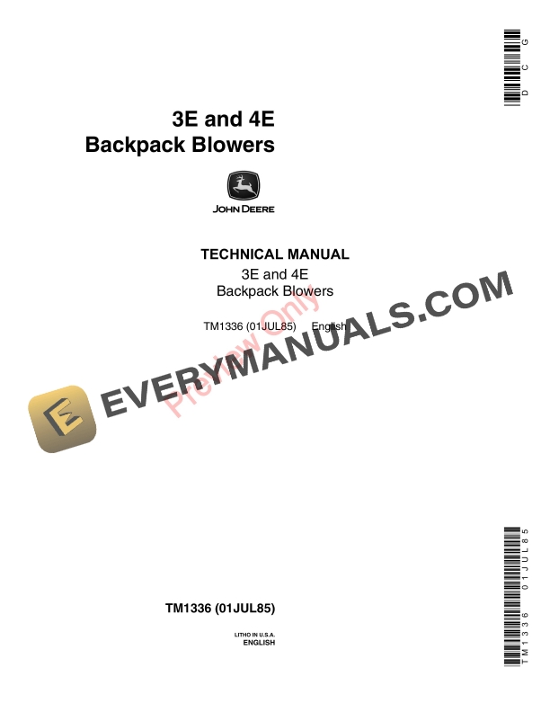 John Deere 3E and 4E POWER BLOWER Technical Manual TM1336 01JUL85-1