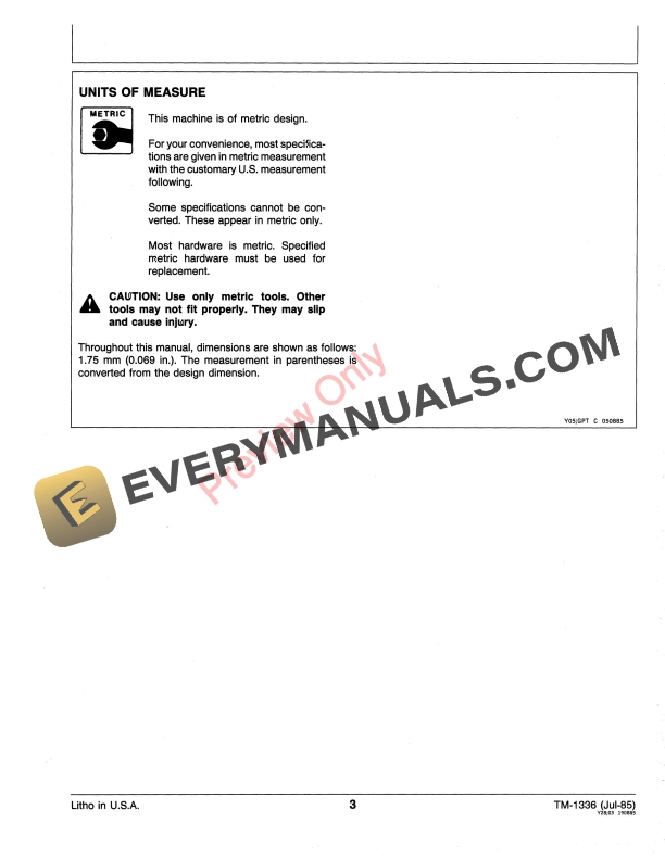 John Deere 3E and 4E POWER BLOWER Technical Manual TM1336 01JUL85 5
