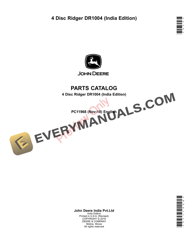 John Deere 4 Disc Ridger DR1004 Parts Catalog PC11968 29NOV18-1