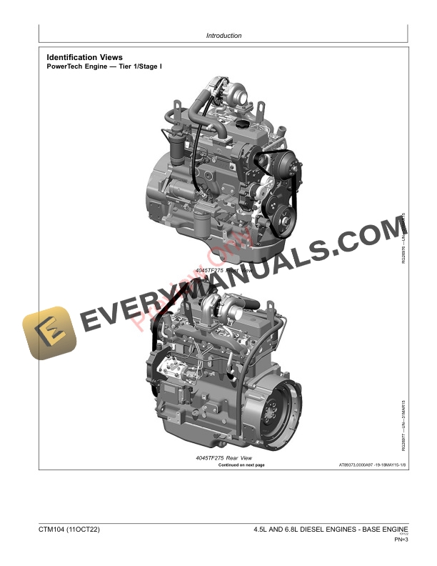 John Deere 4.5L AND 6.8L DIESEL ENGINES BASE ENGINE Component Technical Manual CTM104 30MAY23 3