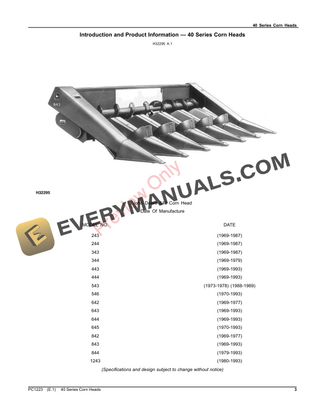 John Deere 40 SERIES CORN HEADS Parts Catalog PC1223 21FEB20-3