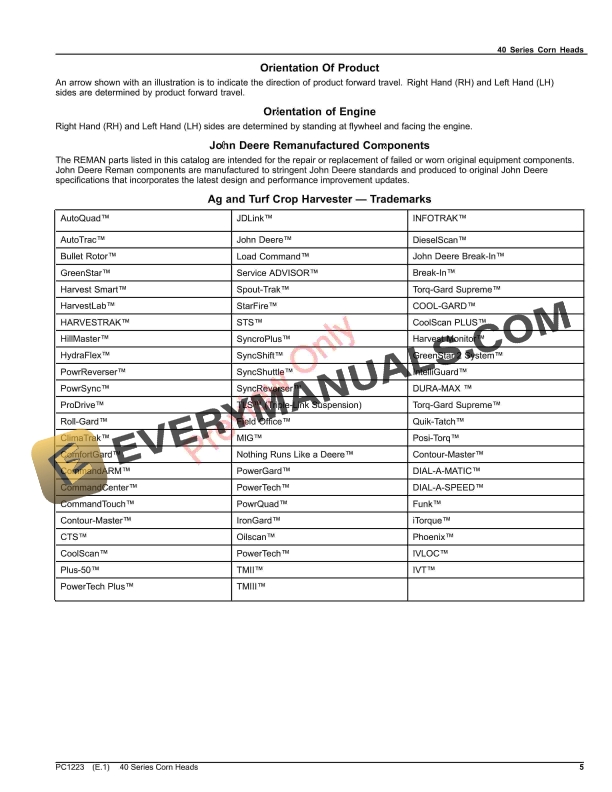 John Deere 40 SERIES CORN HEADS Parts Catalog PC1223 21FEB20-5