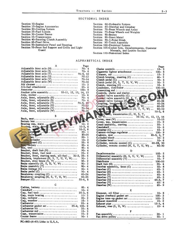 John Deere 40 Series Tractors Parts Catalog PC862 01JUN63-5