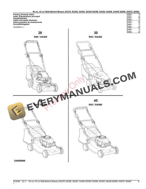 John Deere 40 cm, 43 cm Walk Behind Mowers24 Parts Catalog PC4394 14OCT20-3