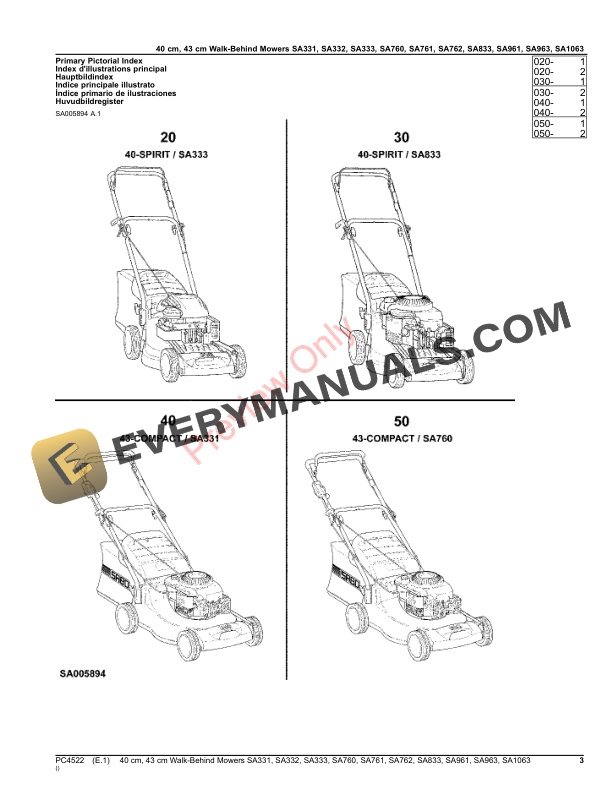 John Deere 40 cm, 43 cm Walk-Behind Mowers4 Parts Catalog PC4522 14OCT20-3
