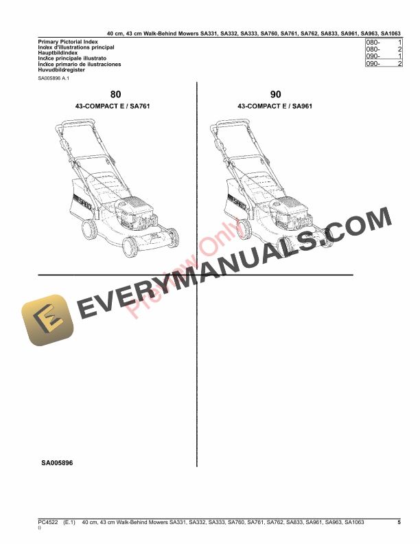 John Deere 40 cm, 43 cm Walk-Behind Mowers4 Parts Catalog PC4522 14OCT20-5