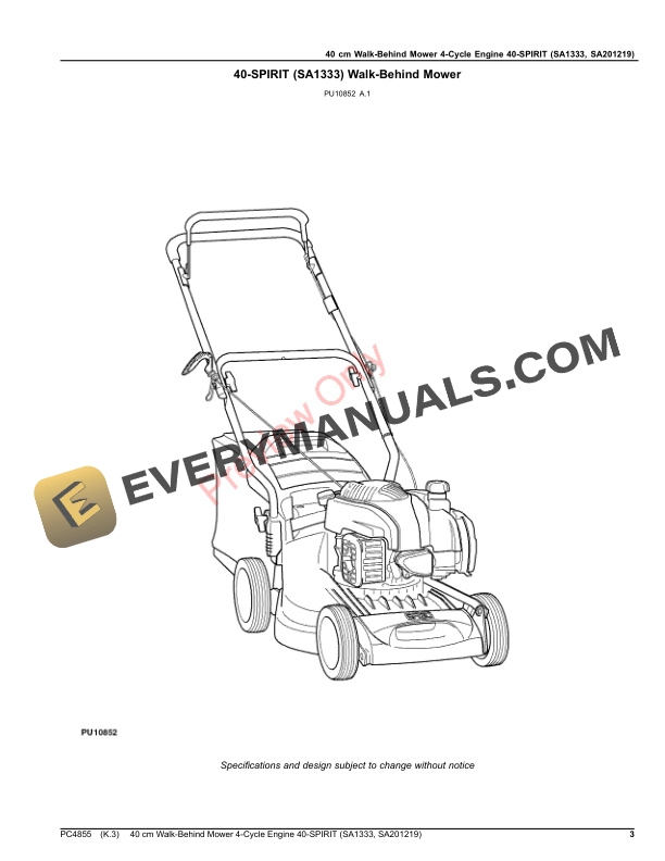 John Deere 40 cm Walk-Behind Mower 4-Cycle Engine 40 Parts Catalog PC4855 21JUL20-3