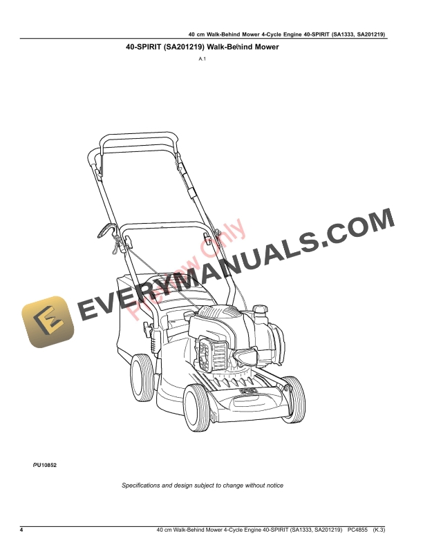John Deere 40 cm Walk-Behind Mower 4-Cycle Engine 40 Parts Catalog PC4855 21JUL20-4