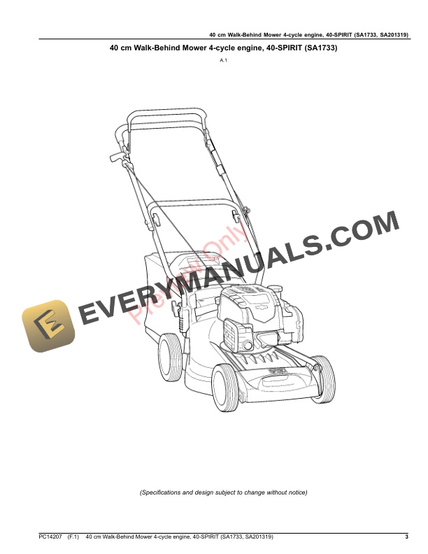 John Deere 40 cm Walk-Behind Mower 4-cycle engine, 40 Parts Catalog PC14207 18JAN19-3